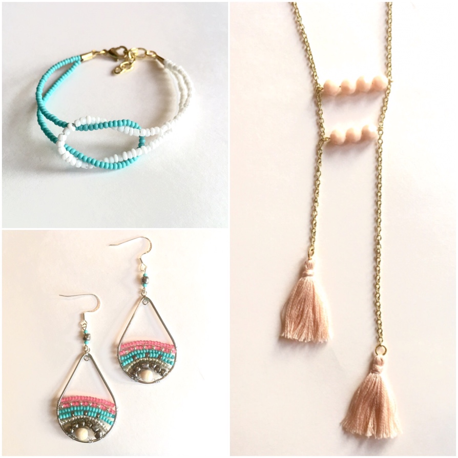String a necklace Earrings with beads